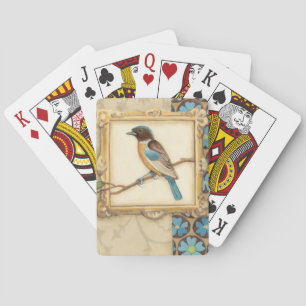 Braun und Blauer Vogel auf einer Zweigstelle nach  Spielkarten