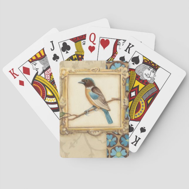Braun und Blauer Vogel auf einer Zweigstelle nach  Spielkarten (Rückseite)