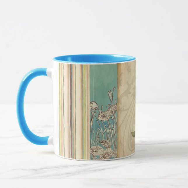 Braun und Blauer Vogel auf einer Zweigstelle nach  Tasse (Links)