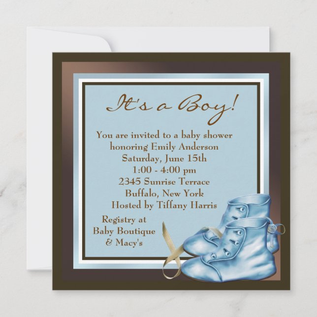 Braun und Blue Baby Boy Dusche Einladung (Vorderseite)