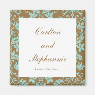 Braun und Blue Damask Wedding Magnet Favor