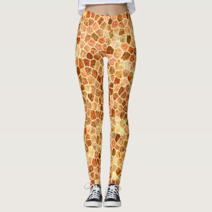 Braun und Creme Cobbled Patchwork Terrazo Muster Leggings