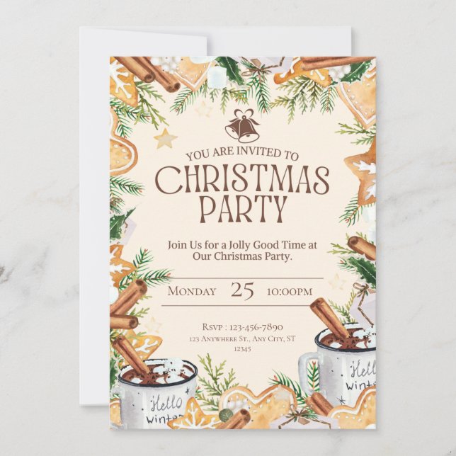 Braun und Creme Watercolor Weihnachtsgebäck Party Einladung (Vorderseite)