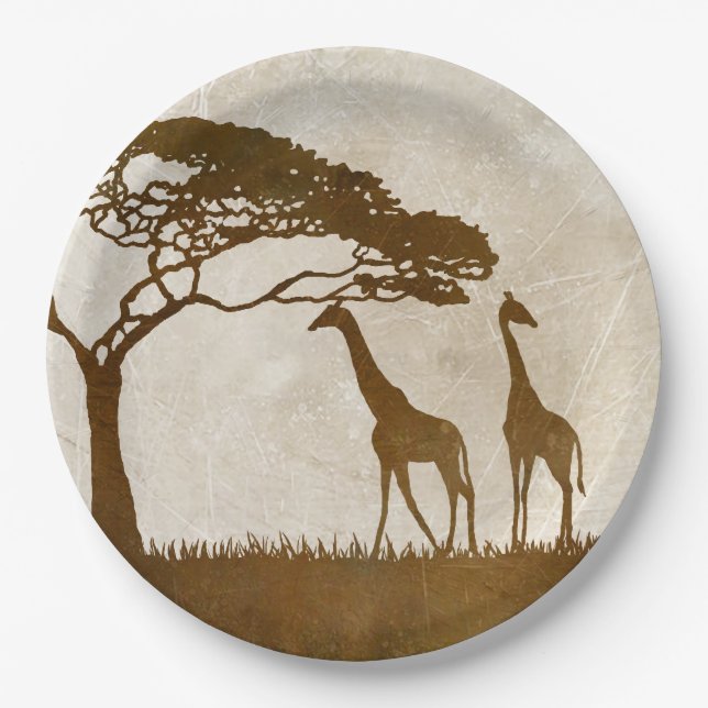 Braun und Elfenbeinafrikanische Giraffe Hochzeit Pappteller (Vorderseite)
