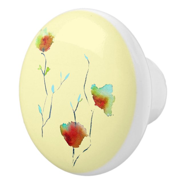 Braun und gelb, bunte Blumenkunst Design Keramikknauf (Rechts)