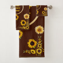 Braun- und gelbe Sonnenblumen Badetuch Set