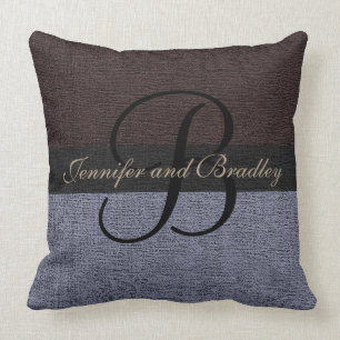 Braun und Grau-Elegant-Monogramm-Hochzeit Kissen