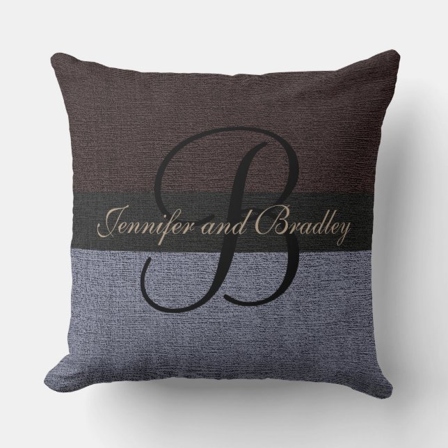 Braun und Grau-Elegant-Monogramm-Hochzeit Kissen (Vorderseite)