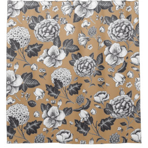 Braun und Grau Vintage Blumenmuster Duschvorhang