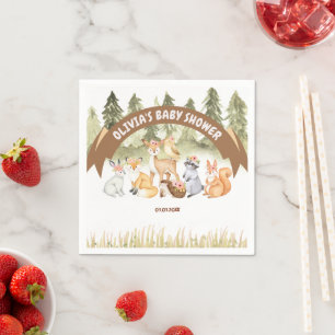 Braun und grüne Waldtiere Baby Shower Serviette