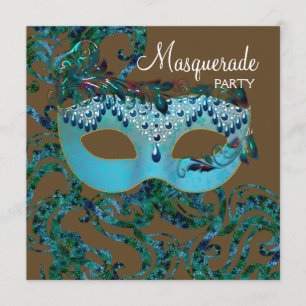 Braun und Hellblau Maskenballparty Einladung
