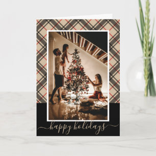 Braun und Kariertes Foto Weihnachtskarte Feiertagskarte