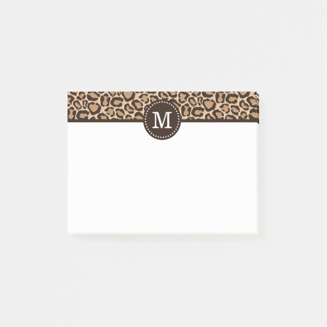 Braun und Leopard Print Custom Monogram Post-it Klebezettel (Vorderseite)