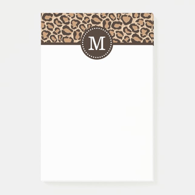 Braun und Leopard Print Custom Monogram Post-it Klebezettel (Vorderseite)