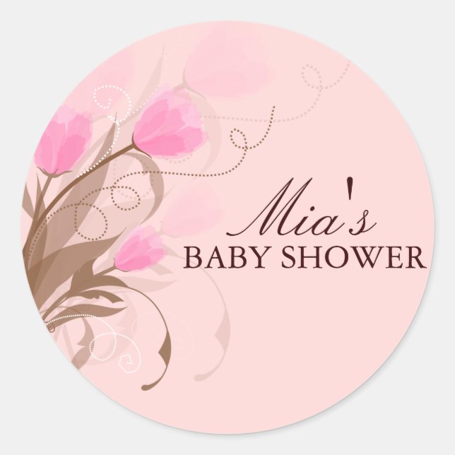 Braun- und rosa Blumenmuster Babyaufkleber Runder Aufkleber (Vorderseite)