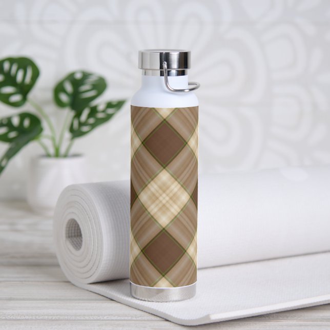 Braun und Tan Kariert Trinkflasche (Yoga)