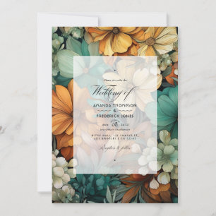 Braun und Tannengrün Florale Herbst-Hochzeit Einladung