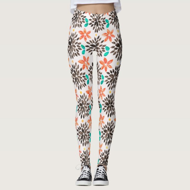 Braun- und Türkisfarben Muster für die Blume Leggings (Vorderseite)