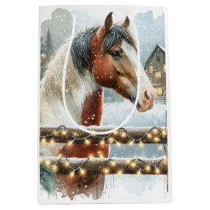 Braun und Weißes Pferd Weihnachten Mittlere Geschenktüte