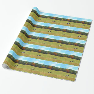 Braun- und Weißpferd, Herbstbäume, blauer Himmel Geschenkpapier