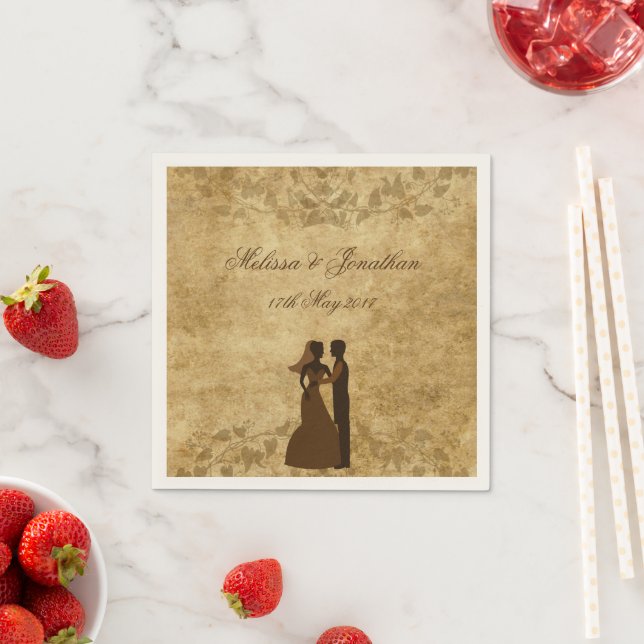 Braun Vintage Braut Groom Custom Papier Serviette (Beispiel)