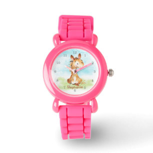Braun Wasserfarbe Kleines Pferd Armbanduhr