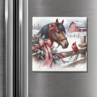 Braun Weihnachtsferd und Kardinal Magnet