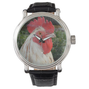 Braun, weiße Rasterwand, Mens Leder Uhr. Armbanduhr