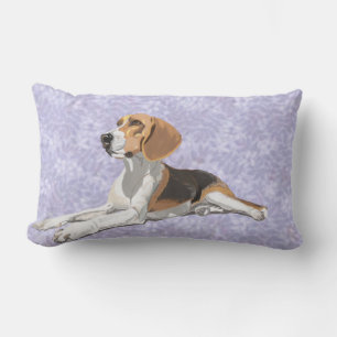 Braun Weiße & Schwarze Beagle mit blauem floralem  Lendenkissen