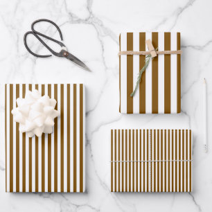 Braun-weiße Streifen Geschenkpapier Set