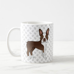 Braun-weißer Boston-Terrier-Cartoon-Hund & Pfoten Kaffeetasse