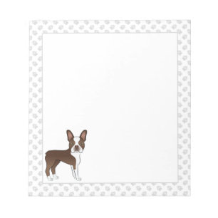 Braun-weißer Boston-Terrier-Cartoon-Hund & Pfoten Notizblock