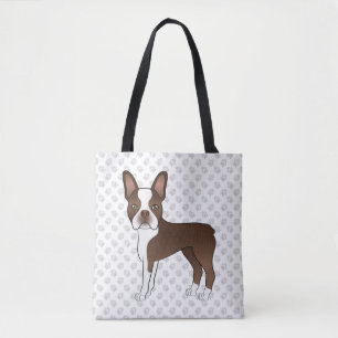 Braun-weißer Boston-Terrier-Cartoon-Hund & Pfoten Tasche