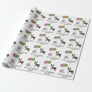 Braun-weißer Boston Terrier Süßer Cartoon-Hund - G Geschenkpapier