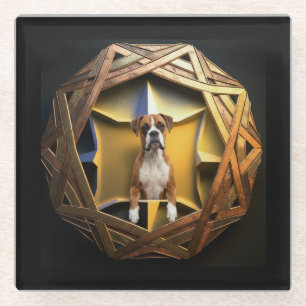Braun-weißer Boxerhund in einem futuristischen Rah Glasuntersetzer