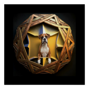 Braun-weißer Boxerhund in einem futuristischen Rah Poster