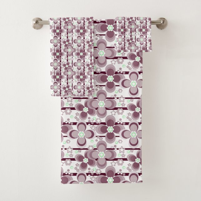braun-weißes Blumenmuster Badhandtuch Set (Insitu)