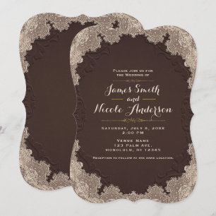 Braun Wildleder Leder Vintag Lace Western Hochzeit Einladung