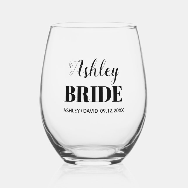 Brauname schwarze Typografie Hochzeit Weinglas Ohne Stiel (Vorderseite)