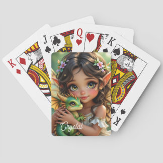 Braunäugige Elfenfee und personalisierter Drache Spielkarten