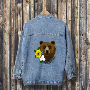 Braunbär Blaue Blumen Feder Wildnis Jeansjacke