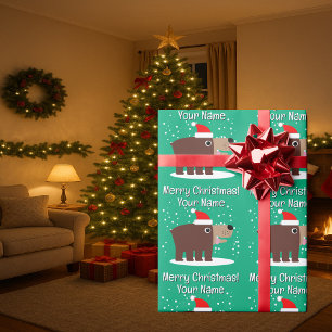 Braunbär Cartoon mit Weihnachtsmann Hut benutzerde Geschenkpapier
