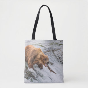 Braunbär fängt roten Lachs Tasche