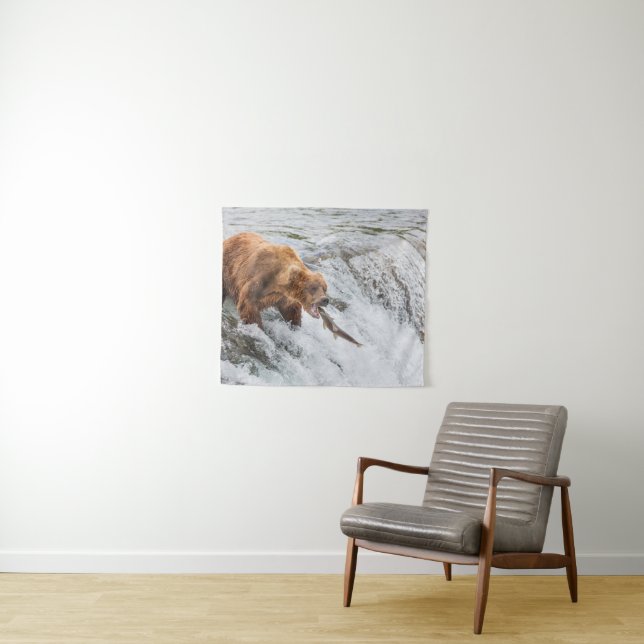 Braunbär fängt Rotlachs Wandteppich (Beispiel (Horizontal))