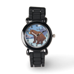 Braunbär im Berg Funny Schriftart Personalisiert Armbanduhr