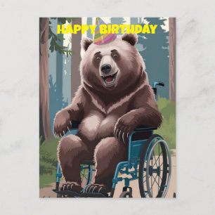 Braunbär im Rollstuhl Natur Geburtstag  Postkarte