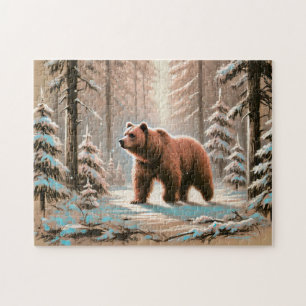 Braunbär im schneebedeckten Wald Pastellkreide Kun