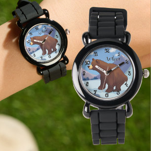 Braunbär in den Bergen Lustige Schrift Personalisi Armbanduhr