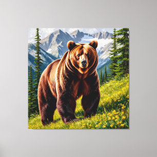 Braunbär in einer Bergwiese Leinwanddruck