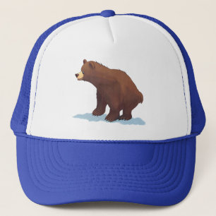 Braunbär läuft auf dem Schnee Truckerkappe